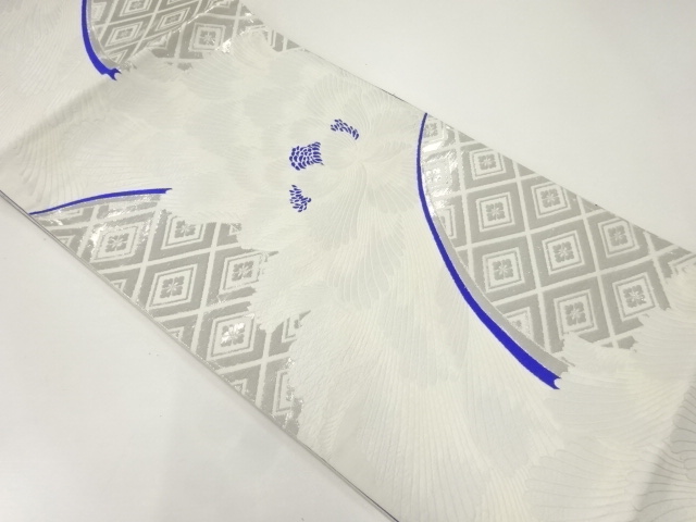 プラチナ箔牡丹模様織出し袋帯